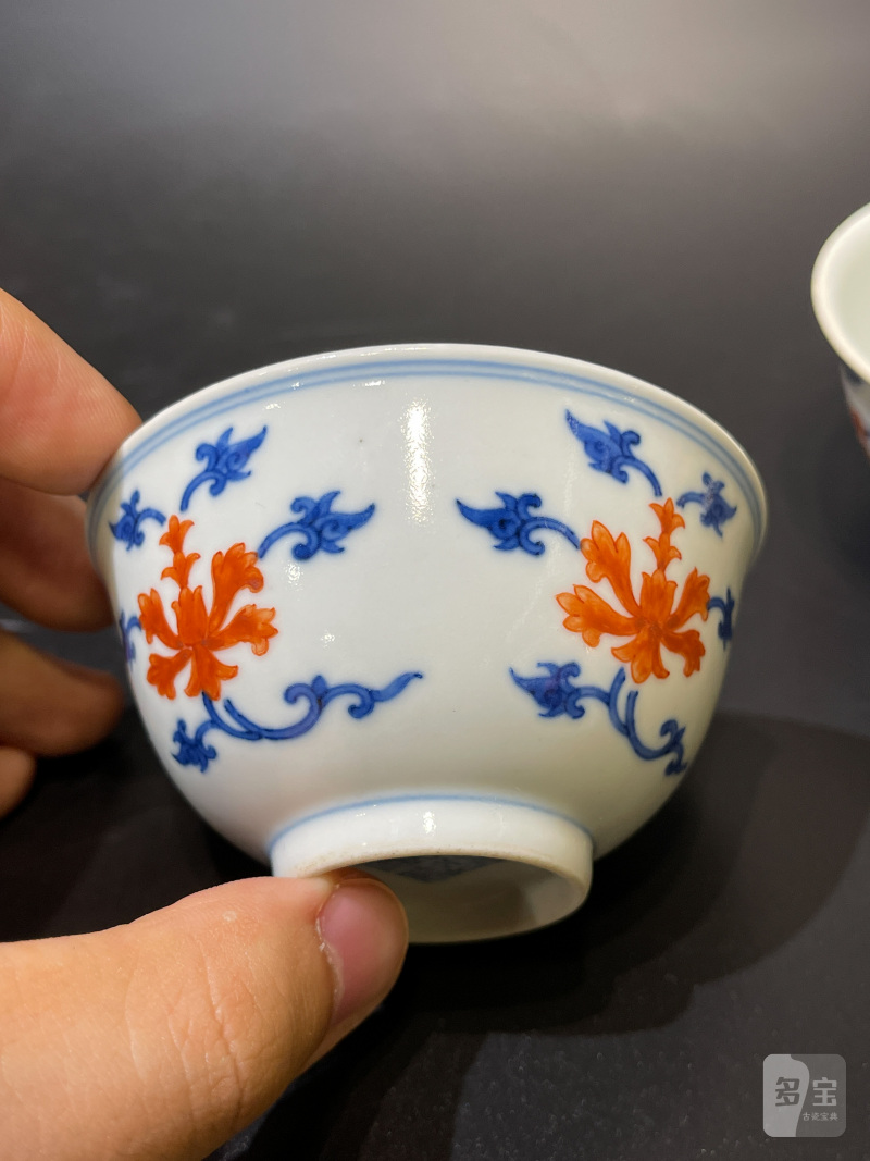 清道光 青花矾红宝相花纹茶圆一对 - 图3